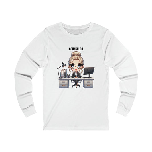 Counselor Unisex Jersey Long Sleeve Tee- blonde, topknot