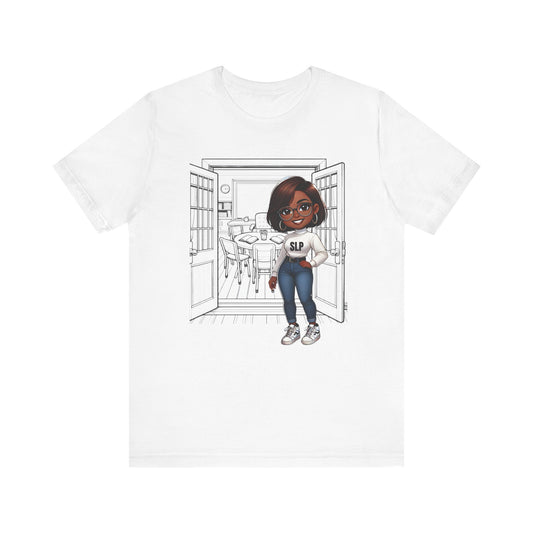 SLP Caricature) (BL/brown hair/glasses) Jersey Short Sleeve Tee