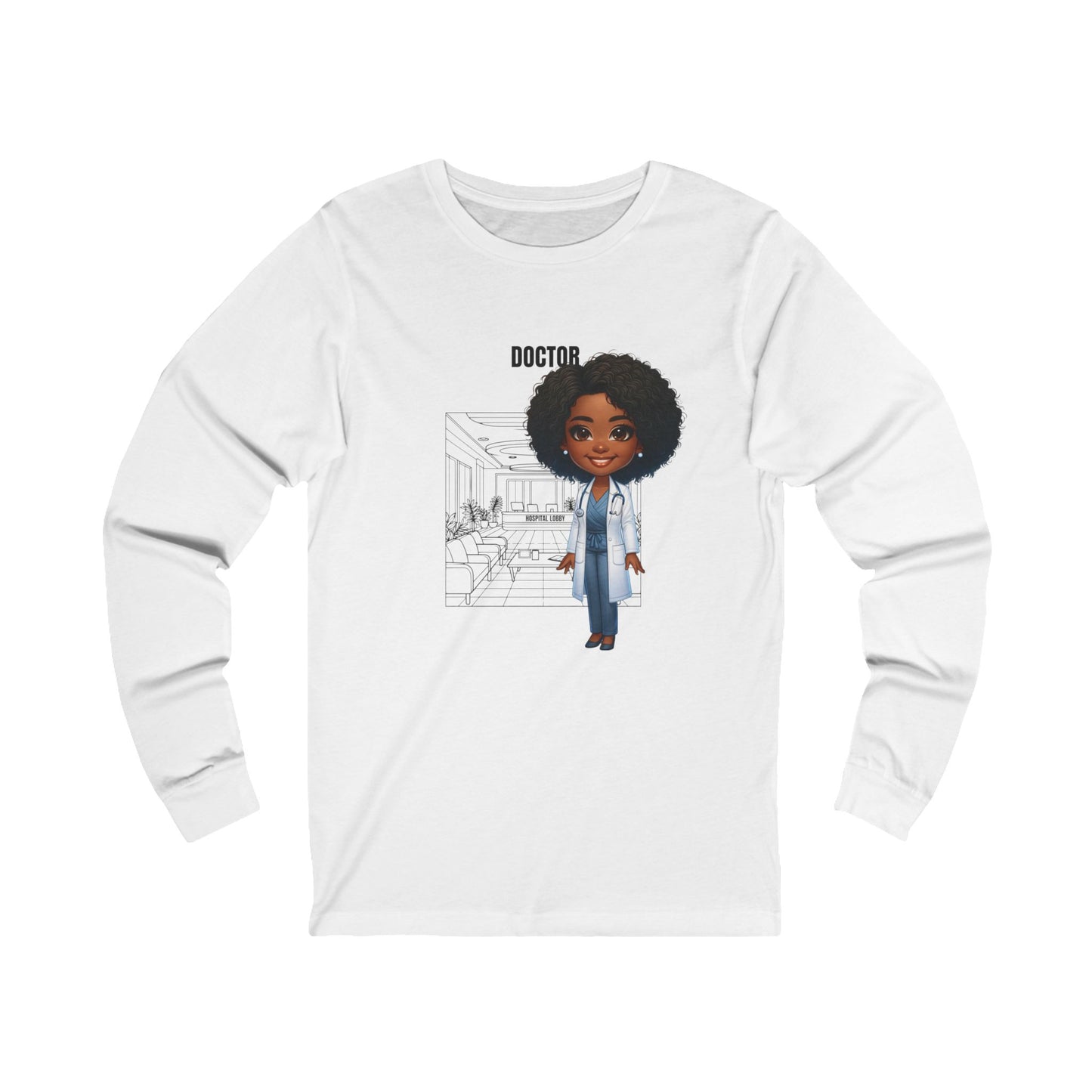 Doctor Unisex Jersey Long Sleeve Tee- BL, curly hair