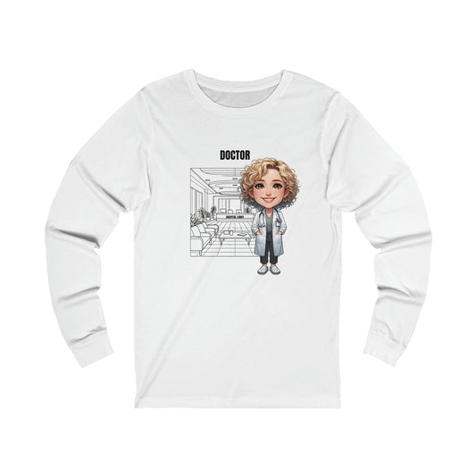 Doctor Unisex Jersey Long Sleeve Tee- blonde, curly